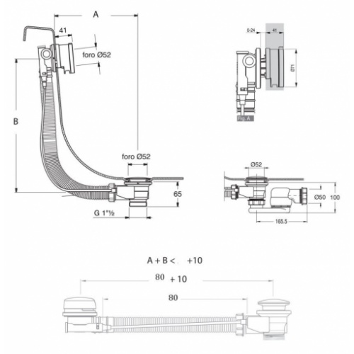 Vidage baignoires à câble avec remplissage cascade - 80 cm VE65851