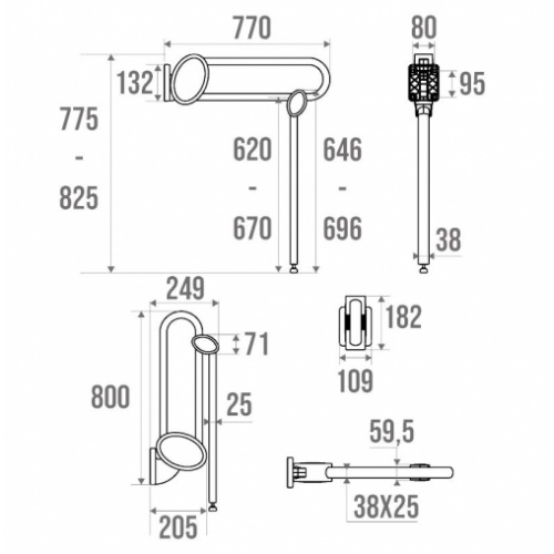 Barre relevable adaptée PMR et Séniors avec béquille de soutien Anthracite - 770 mm 048681_3