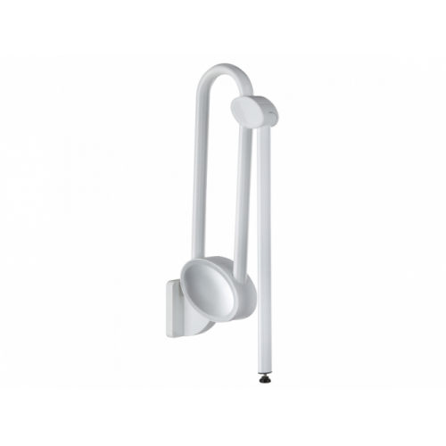 Barre relevable adaptée PMR et Séniors avec béquille de soutien Blanc et Chromé mat - 770 mm 048981_2