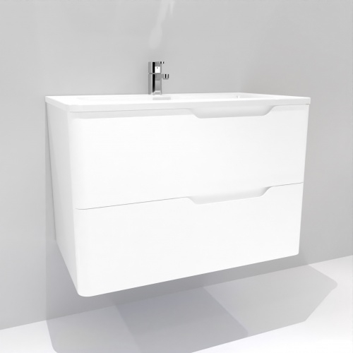 Meuble vasque LUNA Blanc brillant 80 cm avec miroir rond LUNA-80-blanc-FB