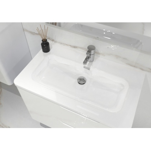 Meuble vasque LUNA Blanc brillant 80 cm avec miroir Kathy LUNA-80-blanc-vasque