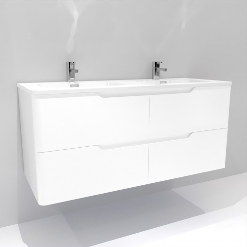 Meuble double vasque LUNA Blanc brillant 120cm avec Miroir Lite LUNA-120-blanc-FB