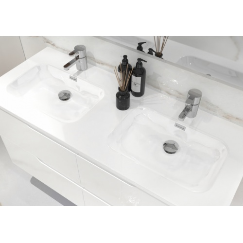Meuble double vasque LUNA Blanc brillant 120cm avec Miroir Lite LUNA-120-blanc-vasques