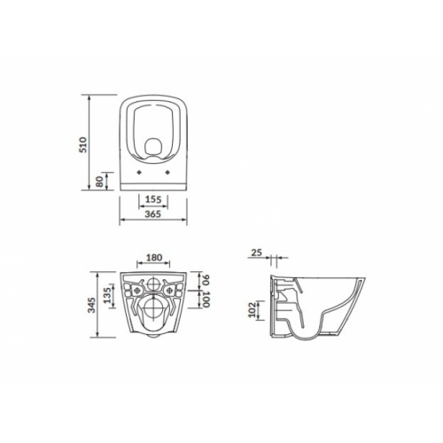 Pack WC Grohe Rapid SL + Cuvette sans bride SQUARE + Plaque Blanche Square Schéma