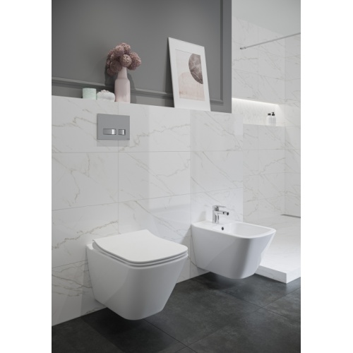 Pack WC Bâti-support Universel + Cuvette sans bride SQUARE + Plaque Blanche Cersanit SQUARE (1)