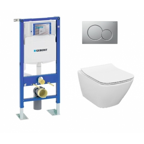 Pack WC Geberit UP320 + Cuvette sans bride SQUARE + Plaque Chromé Mat