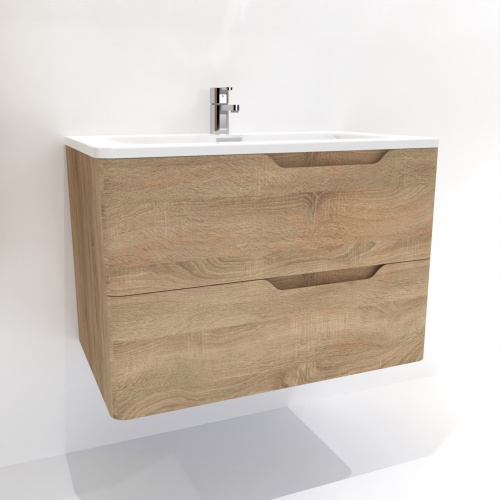 Meuble vasque LUNA Bois Clair 80cm avec miroir rond LUNA-80-bois clair-FB