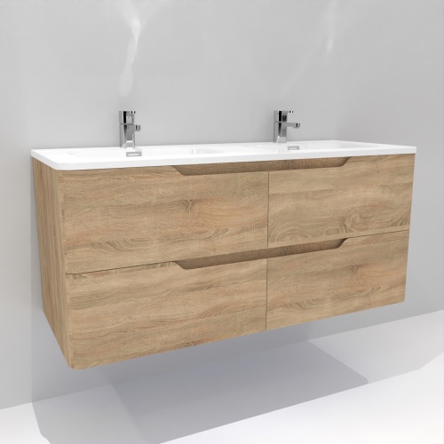 Meuble double vasque LUNA Bois Clair 120cm avec Miroir Kathy LUNA-120-bois clair-FB