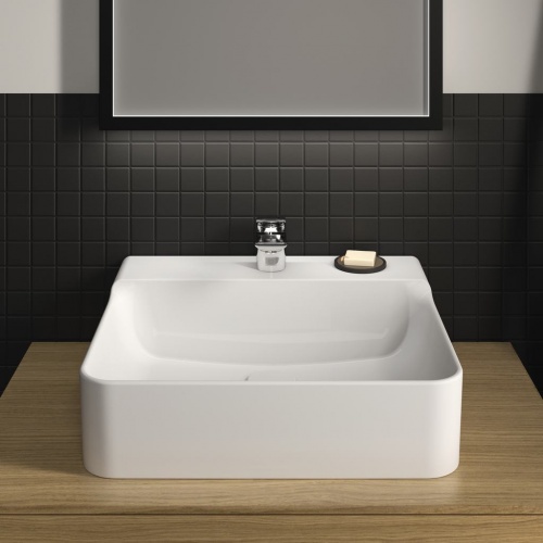 Lavabo en grès fin CONCA rectifié 50x45cm Blanc brillant - Sans trop plein Conca_T381501 (1)