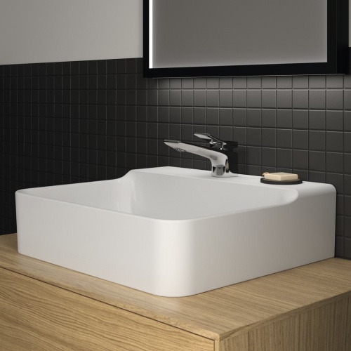 Lavabo en grès fin CONCA rectifié 50x45cm Blanc brillant - Sans trop plein Conca_T381501 (2)