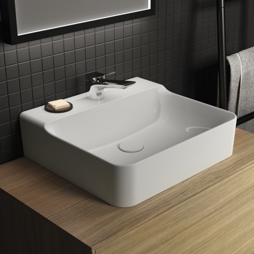 Lavabo en grès fin CONCA rectifié 50x45cm Blanc brillant - Sans trop plein