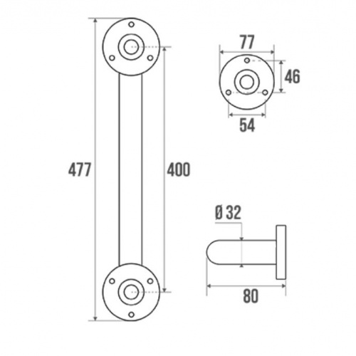 Barre d'appui droite Inox poli brillant 400mm adaptée PMR et Séniors* 000104 Schéma