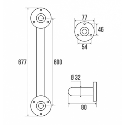 Barre d'appui droite Inox poli brillant 600mm, adaptée PMR et Séniors* 000106 Schéma