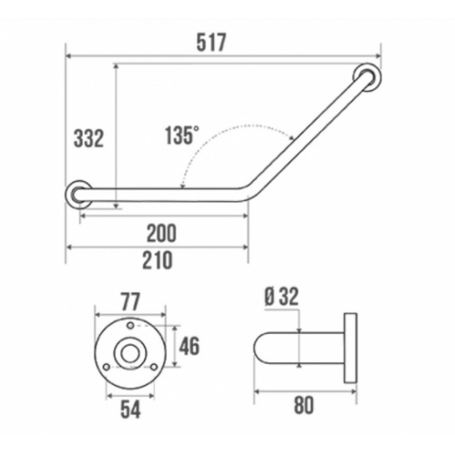 Barre d'appui coudée 135° Inox poli brillant - 2 points de fixation 000136