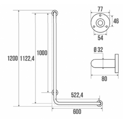 Barre d'appui d'appui en L Inox poli brillant - Gauche 000180 Schéma