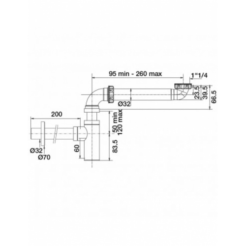 Tubulure gain de place pour lavabo avec siphon design 608600 000 00 Schéma