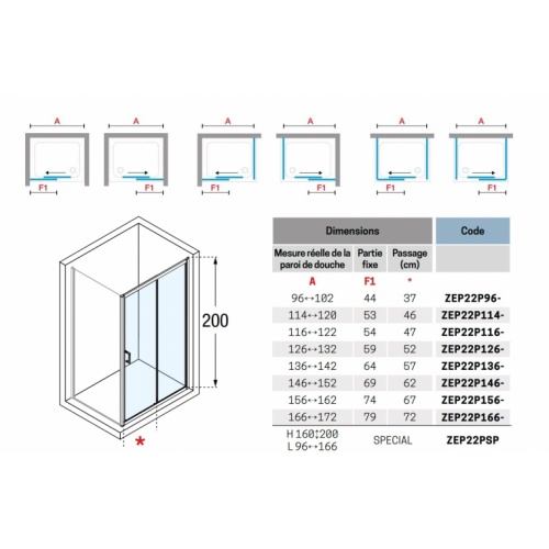Porte coulissante Zephyros 2P 150 cm, verre Sérigraphié, profilés Silver ZEPHYROS 2 0 2P Schéma