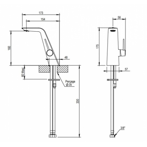 Mitigeur de lavabo NAJA manette fine 48 7296 Schéma