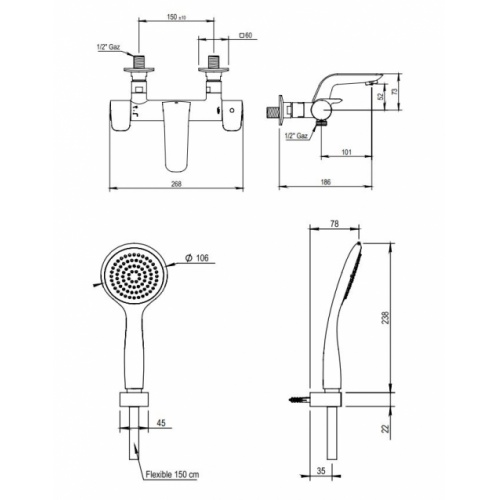 Mitigeur bain/douche thermostatique NAJA Chromé 48-714-Schéma