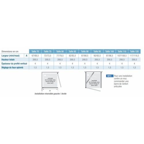 Paroi fixe latéral SMART DESIGN - Chromé - Transparent - 70cm Fixe Smart Design Schéma