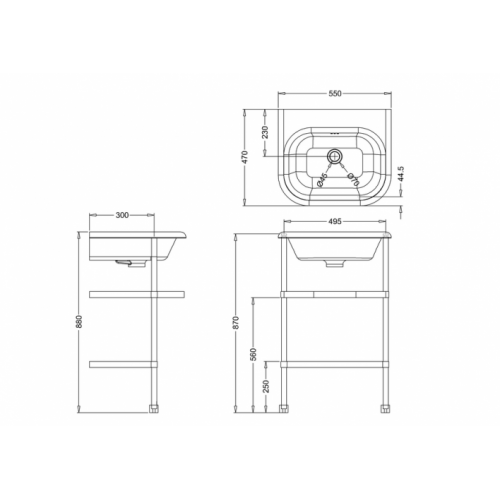 Lavabo CLEARWATER Tradition avec piétement 55cm B7E B7ES_LD