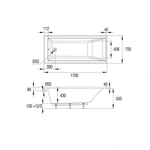 Baignoire droite KYO SOLO 170x75cm 00_676400_plan