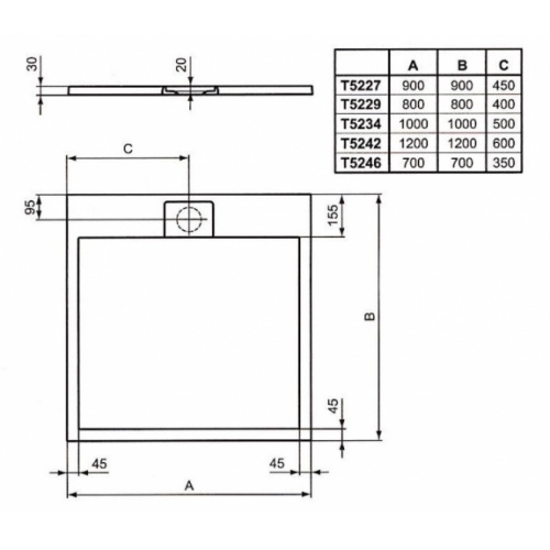 Receveur carré ULTRAFLAT S I.LIFE Sable 70x70cm ULTRA FLAT S I LIFE Schéma