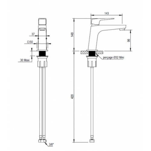 Mitigeur de lavabo ECHO Chromé 43-789E2 Schéma