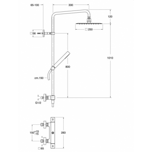 Colonne de douche QUADRI 250 Chromé QD48551 Schéma