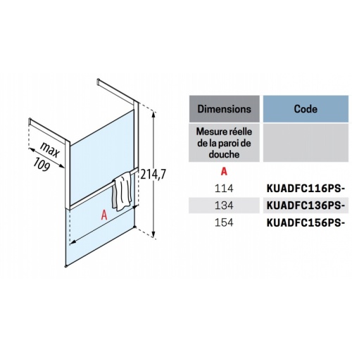 Paroi KUADRA HF FRAME avec porte-serviette - Noir mat 114 cm KUADRA HF FRAME pORTE SERVIETTE