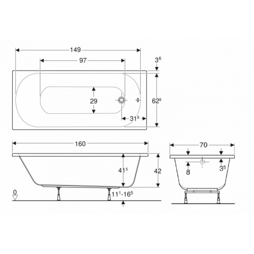 Baignoire rectangulaire BASTIA Blanc brillant 160x70 BASTIA 160x70
