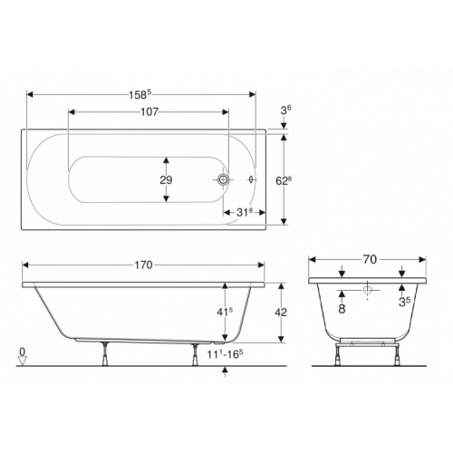 Baignoire rectangulaire BASTIA Blanc brillant 170x70 BASTIA 170x70