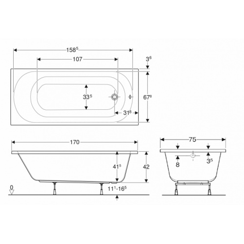 Baignoire rectangulaire BASTIA Blanc brillant 170x75 BASTIA 170x75