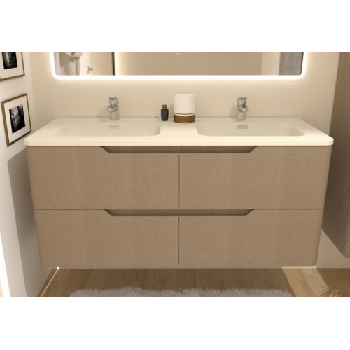 Meuble double vasque LUNA Tissé Lin 120cm avec Miroir Reflet Luna-120-4T-tissé lin-reflet_3