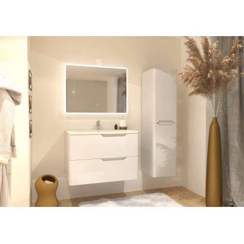 Meuble vasque LUNA Blanc brillant 80 cm avec miroir Reflet