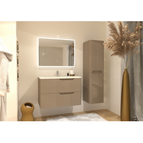 Meuble vasque LUNA Tissé Lin 80cm avec miroir Reflet