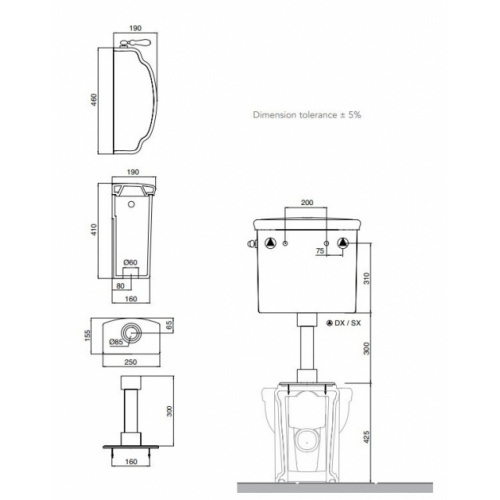 Pack WC CASTELLA avec réservoir mi-haut 5365 Schéma