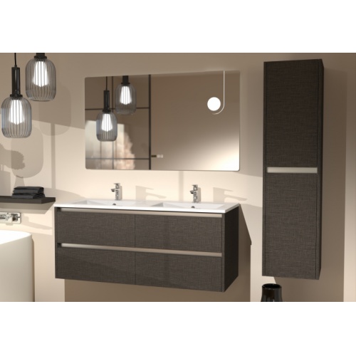 Meuble double vasque JUPITER 3.0 Tissé Gris 120cm avec Miroir ELEGANCE