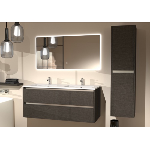 Meuble double vasque JUPITER 3.0 Tissé Gris 120cm avec Miroir REFLET