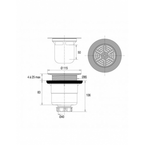 Bonde de douche diam 90 SV - 5520 55200000000 Schéma