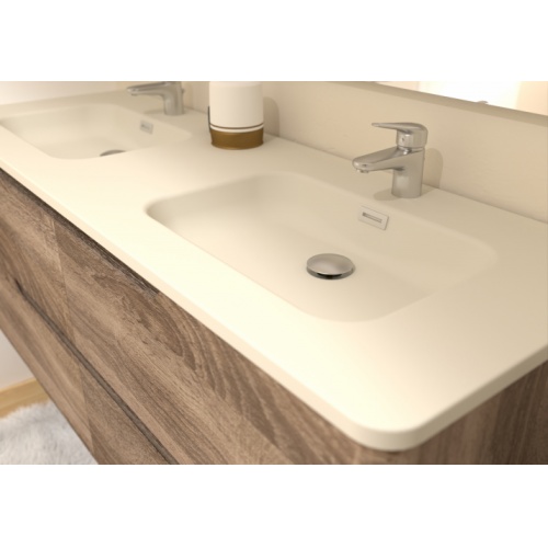 Meuble double vasque LUNA Bois Foncé 140cm avec miroir KATHY Luna-140-bois foncé-détail vasque