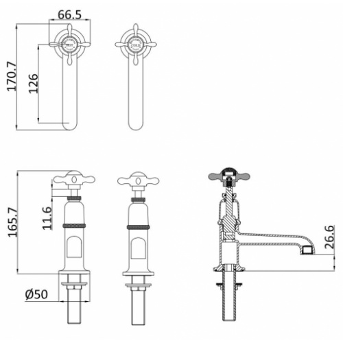 Mélangeur de lavabo rétro GUILD Chromé 2 trous GU140DNx Schéma