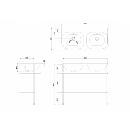 Ensemble lavabo et piétement CHALFONT 100cm B10DE_B10ES