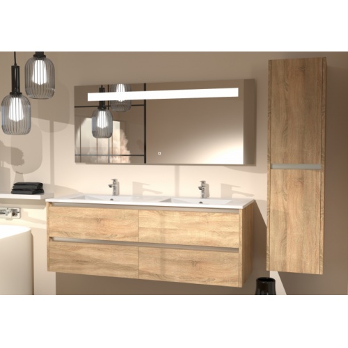 Meuble double vasque JUPITER 3.0 Bois Clair 140cm avec miroir KATHY