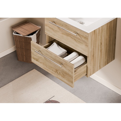 Meuble NEPTUNE Bois Clair 60 cm - Miroir Slim Neptune 60 - Tiroir - Bois clair