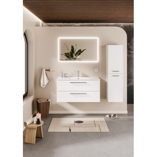 Meuble NEPTUNE Blanc 100cm -Vasque Centrée - Miroir Reflet