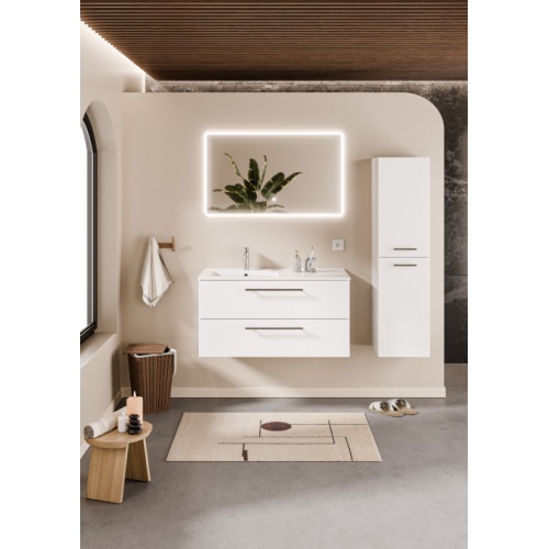 Meuble NEPTUNE Blanc 100 cm Décentré - Miroir Reflet