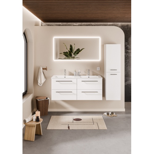 Meuble double vasque NEPTUNE Blanc 120cm - Miroir Reflet