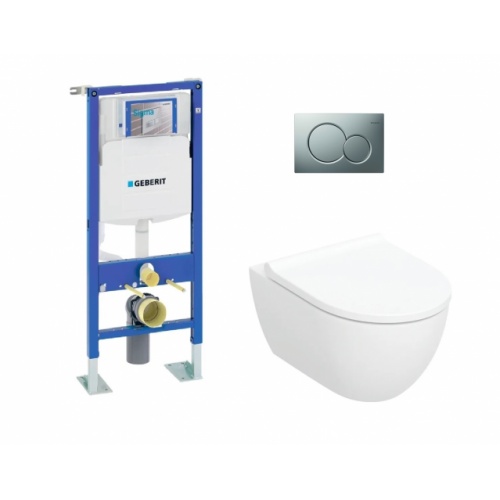 Pack complet WC Geberit UP320 + Cuvette ACANTO TurboFlush + Plaque Chromé Mat