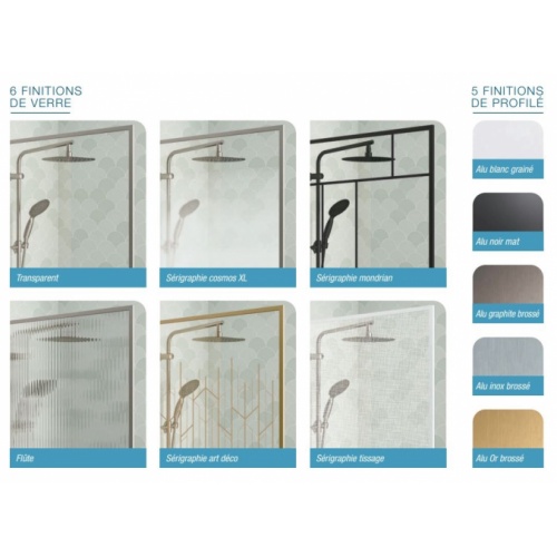 Paroi de douche SOLO DESIGN + Tissage - Blanc grainé - 80cm SOLO DESIGN Verre Profilé